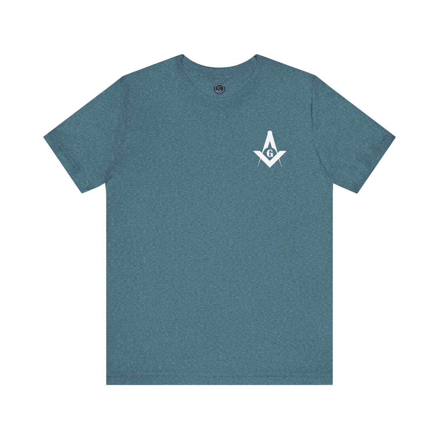 Entered Apprentice T-Shirt by Printify featuring Channel Islands Lodge 214 in blue and green design, front view.