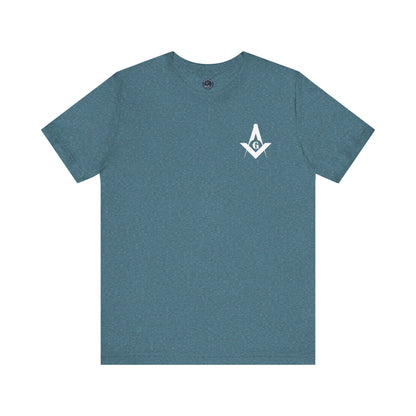 Entered Apprentice T-Shirt by Printify featuring Channel Islands Lodge 214 in blue and green design, front view.
