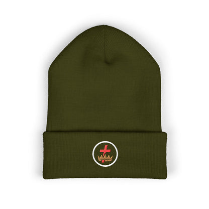 Knights Templar Encircled Cross and Crown - Embroidered Classic Cuffed Beanie