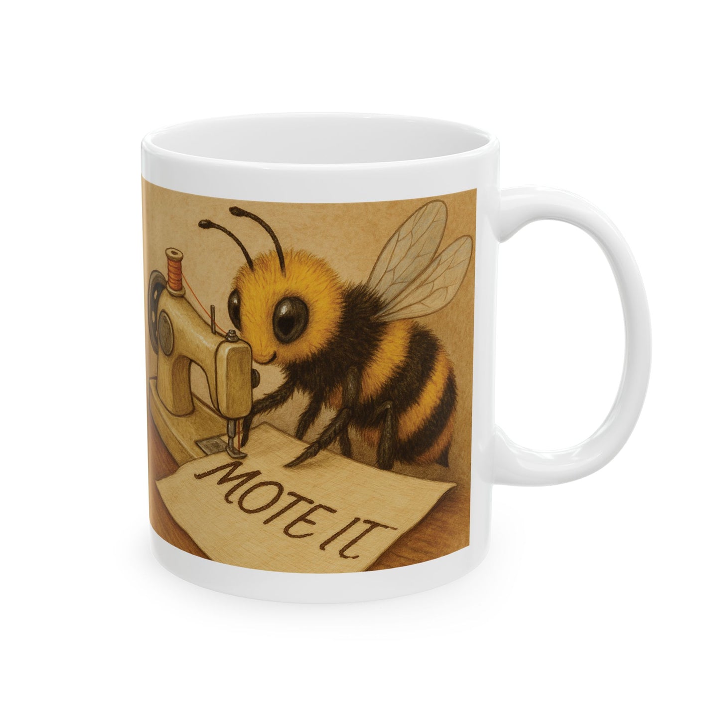 "Sew Mote It Bee" Ceramic Mug - Vintage Illustration (Wrapped)