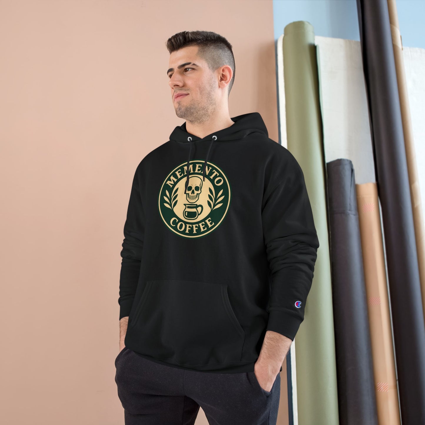 "Memento Coffee" Champion Hoodie - Acacia (Green/Tan)