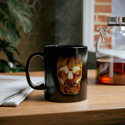 Flaming Skull 2-sided Black Ceramic Coffee Mug (11oz, 15oz)