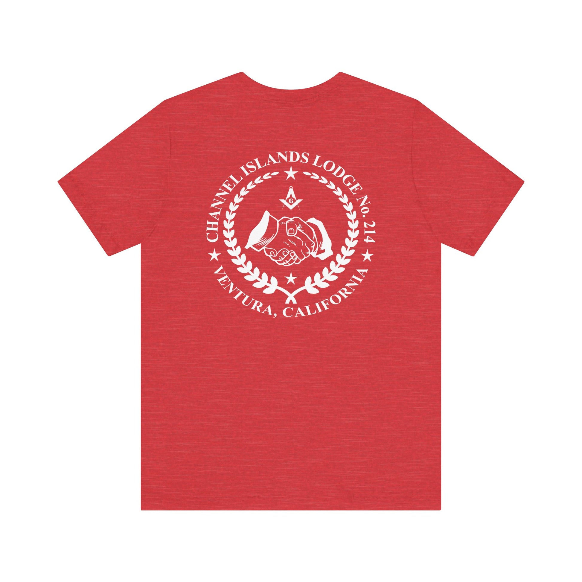 Brightly colored Entered Apprentice T-Shirt from Channel Islands Lodge 214 with lodge logo, made by Printify.