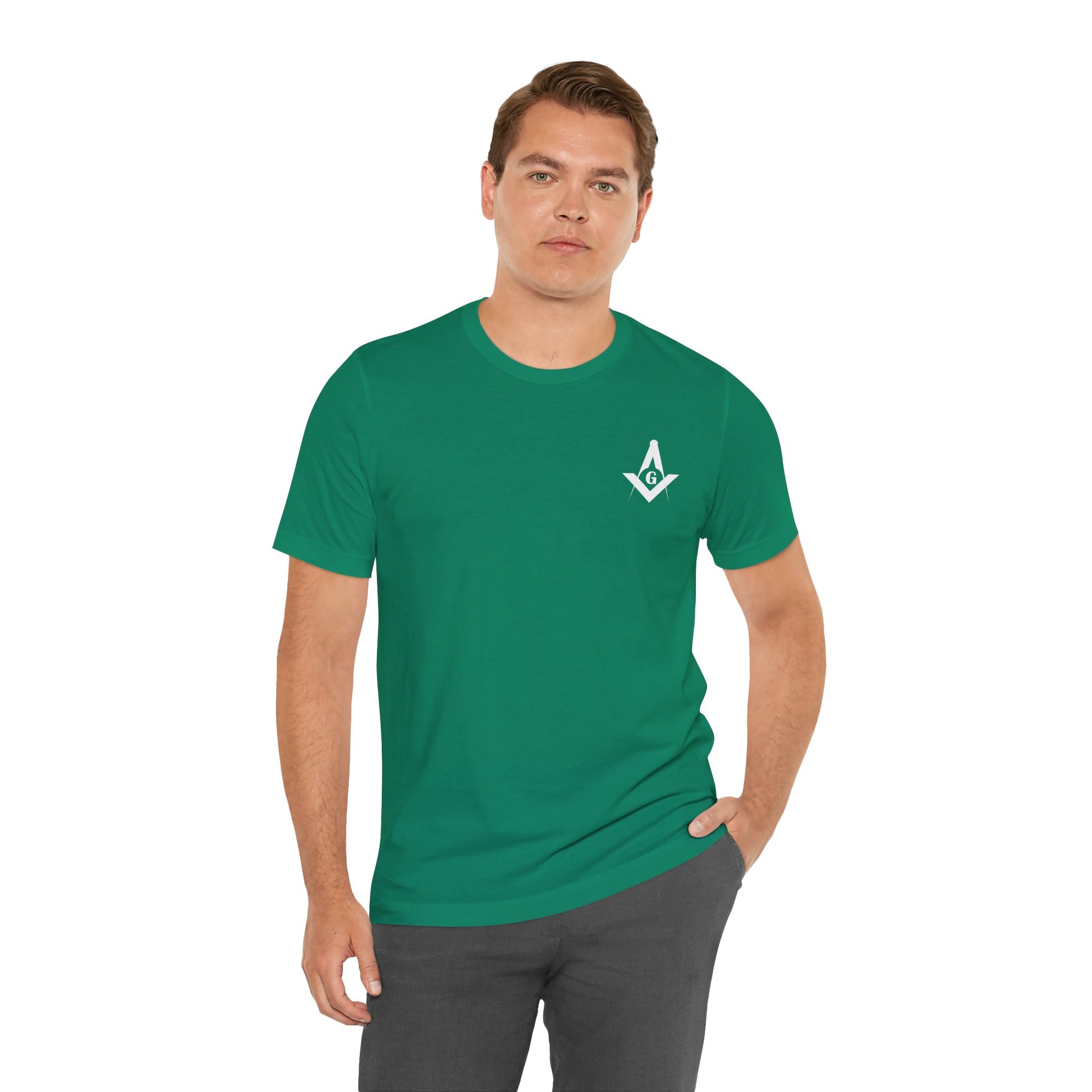 Fellowcraft T-Shirt from Channel Islands Lodge 214 featuring blue and green design, made by Printify.