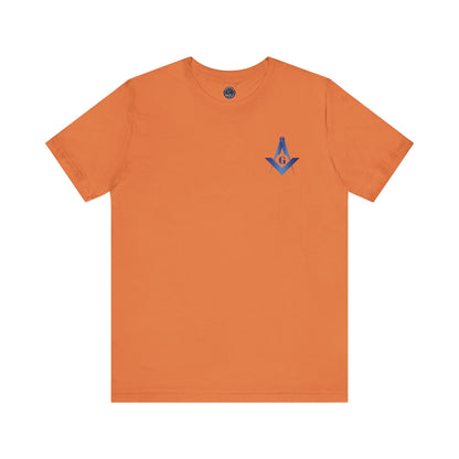 Sapphire Channel Islands Lodge 214 Entered Apprentice short sleeve T-shirt by Printify showing front view with lodge logo.