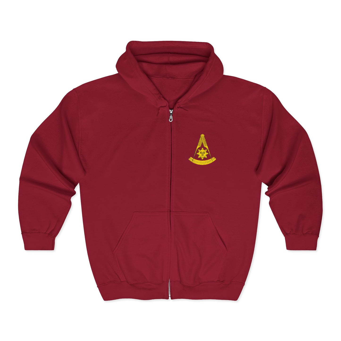 Past Master Embroidered Heavy Blend Full Zip Hooded Sweatshirt - Compass & Quadrant (Greek Key Pattern)