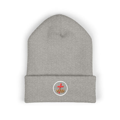 Knights Templar Encircled Cross and Crown - Embroidered Classic Cuffed Beanie