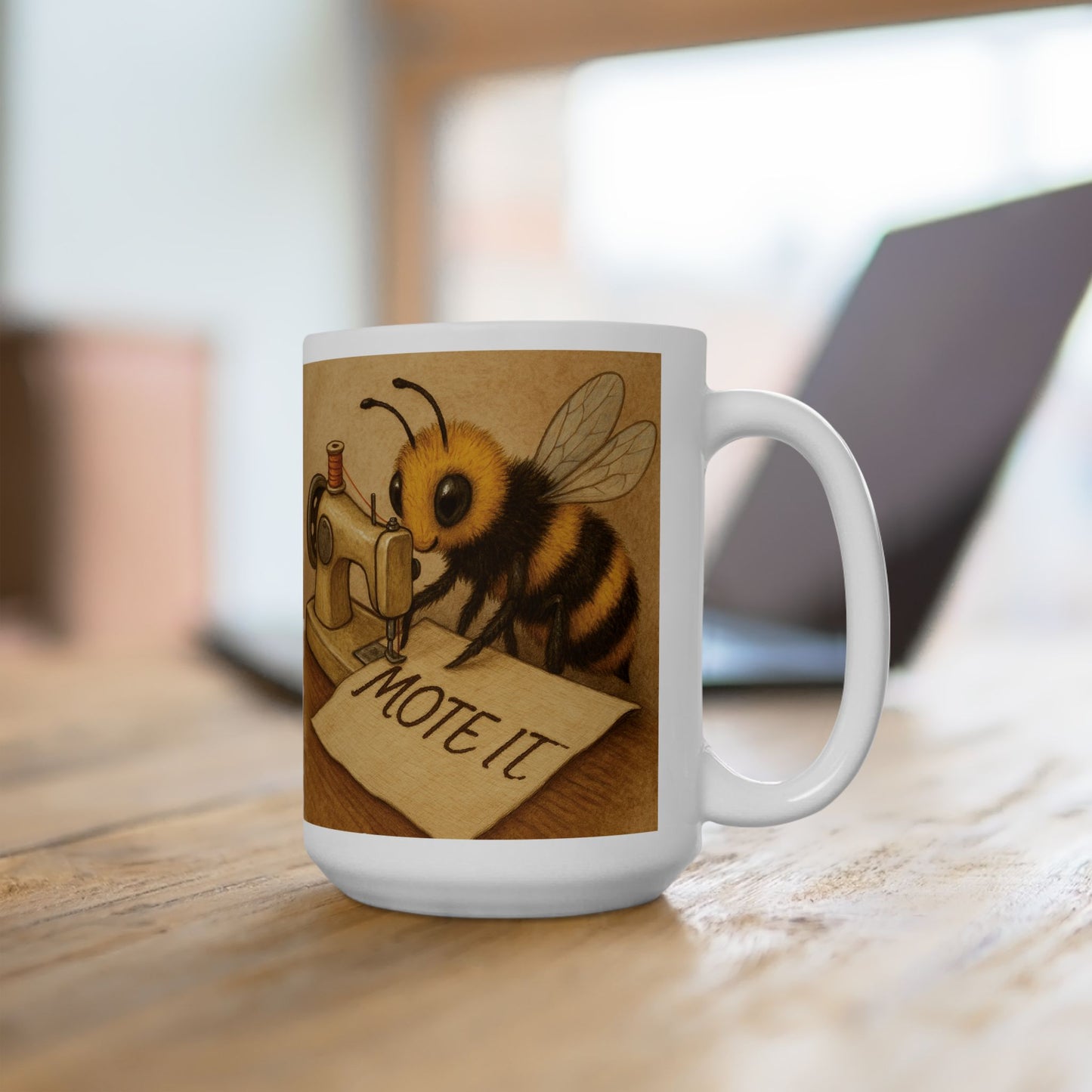 "Sew Mote It Bee" Ceramic Mug - Vintage Illustration (Wrapped)