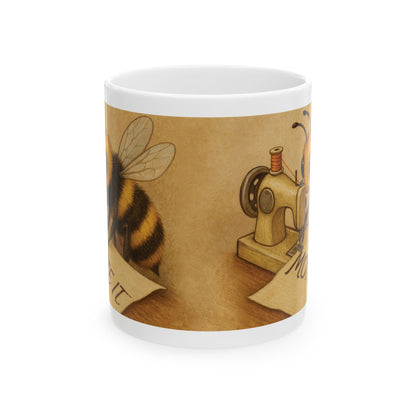 "Sew Mote It Bee" Ceramic Mug - Vintage Illustration (Wrapped)