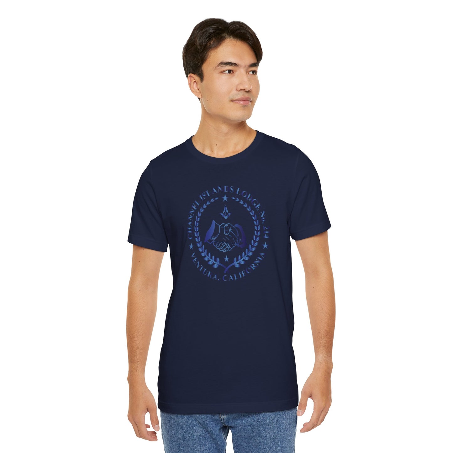 Channel Islands Lodge 214 short sleeve T-shirt in sapphire gradient, featuring a comfortable casual fit and stylish design.