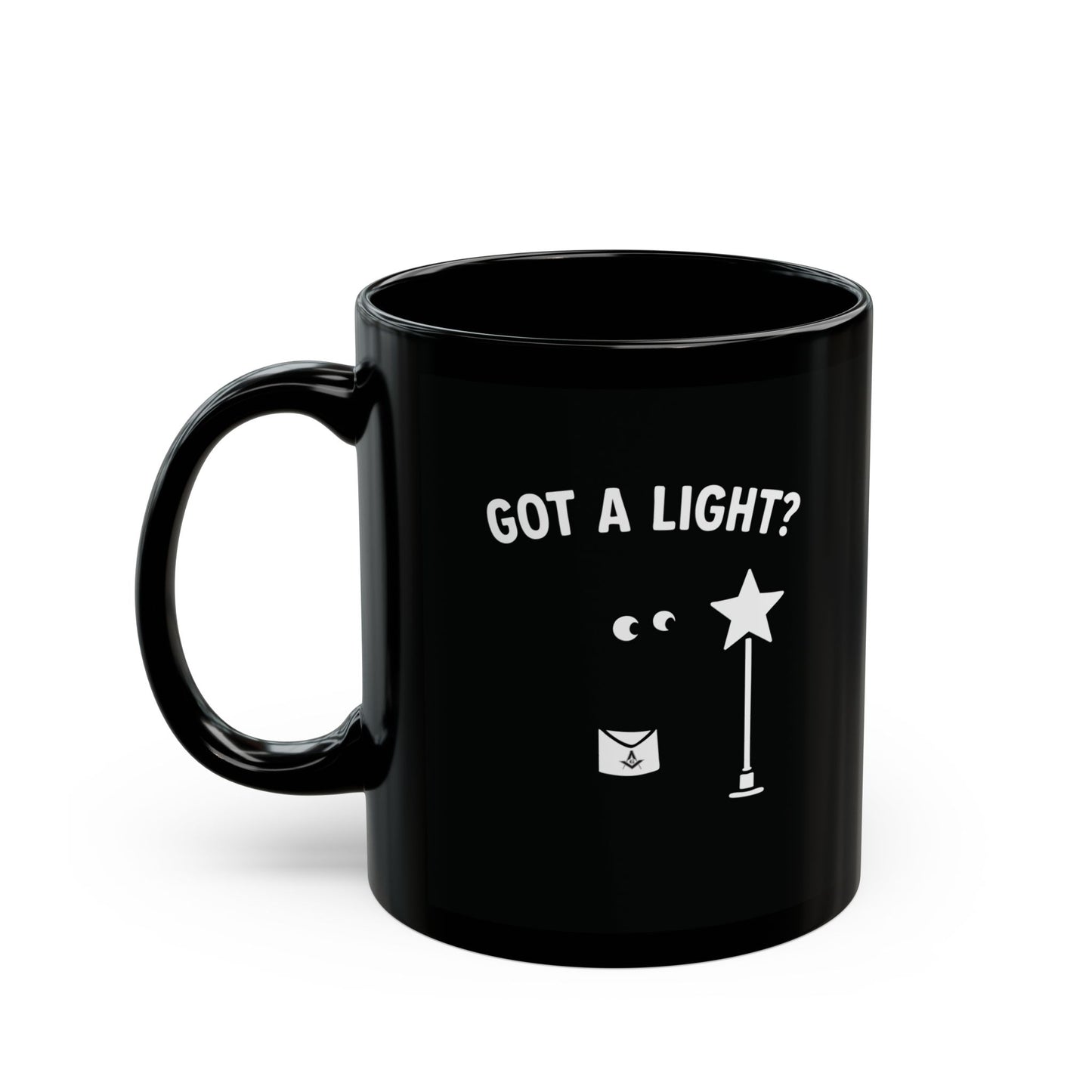 "Got A Light?" Figure in the Dark Lighting Electric Star Black Coffee Mug (11oz, 15oz)