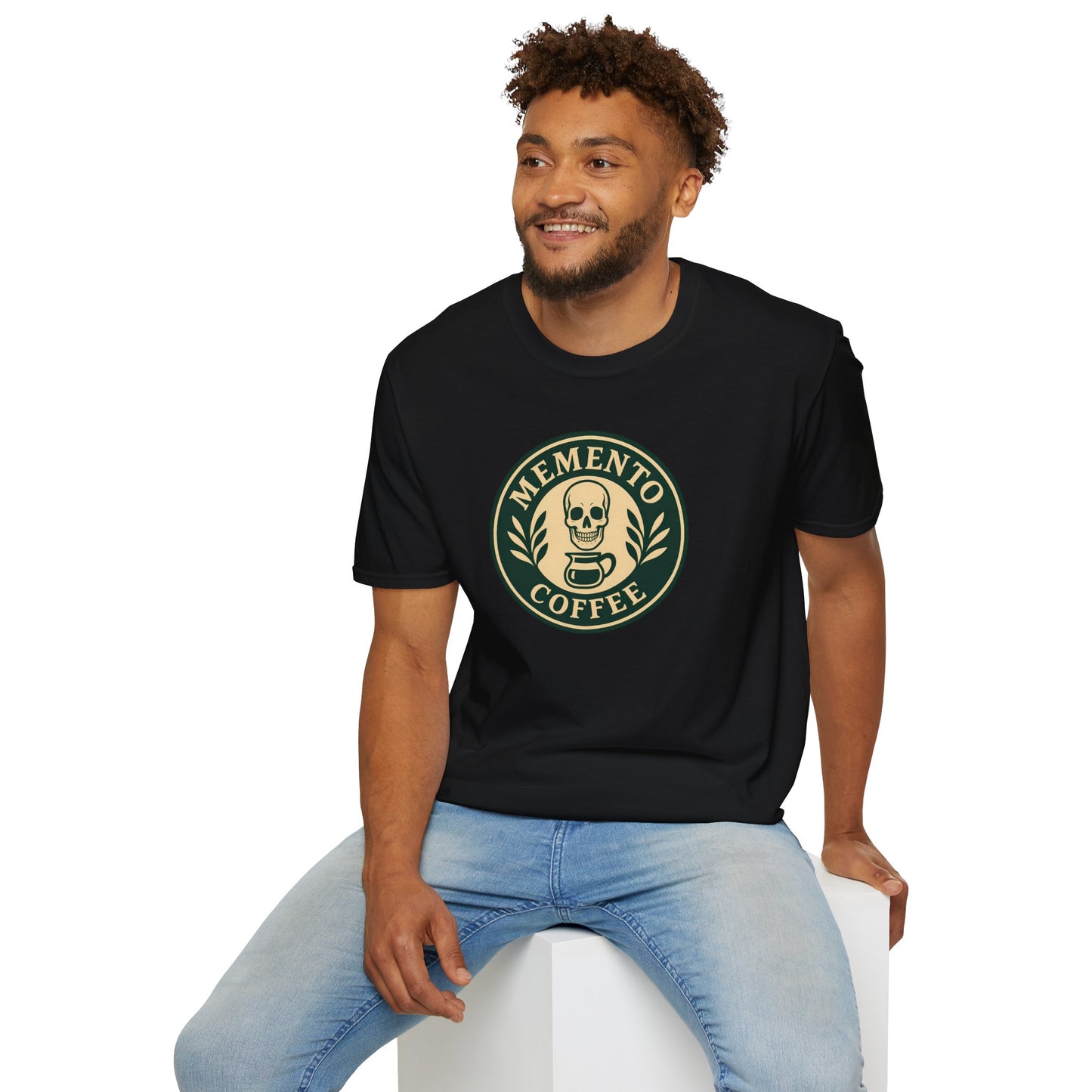 Memento Coffee Softstyle T-Shirt - Acacia (Green/Tan, Front Print)