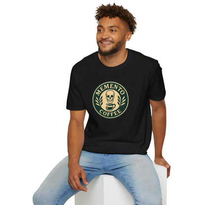 Memento Coffee Softstyle T-Shirt - Acacia (Green/Tan, Front Print)