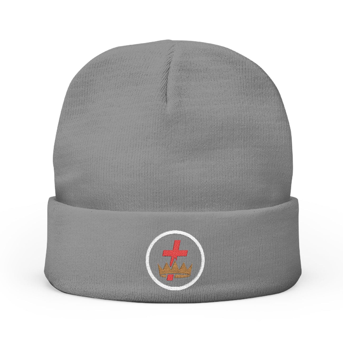 Knights Templar Encircled Cross and Crown - Embroidered Knit Beanie