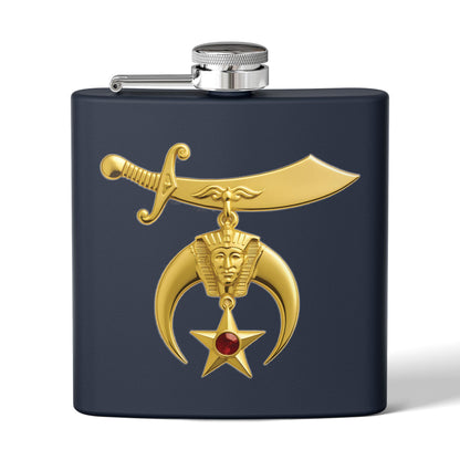 Shriner Stainless Steel Flask - Jeweled Gold Emblem