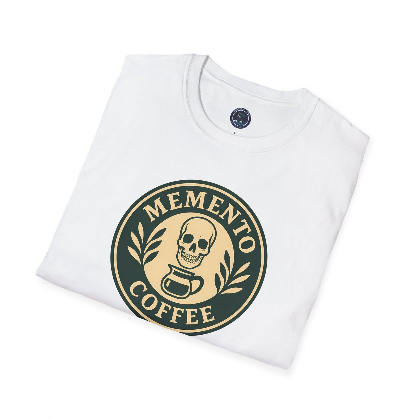 Memento Coffee Softstyle T-Shirt - Acacia (Green/Tan, Front Print)