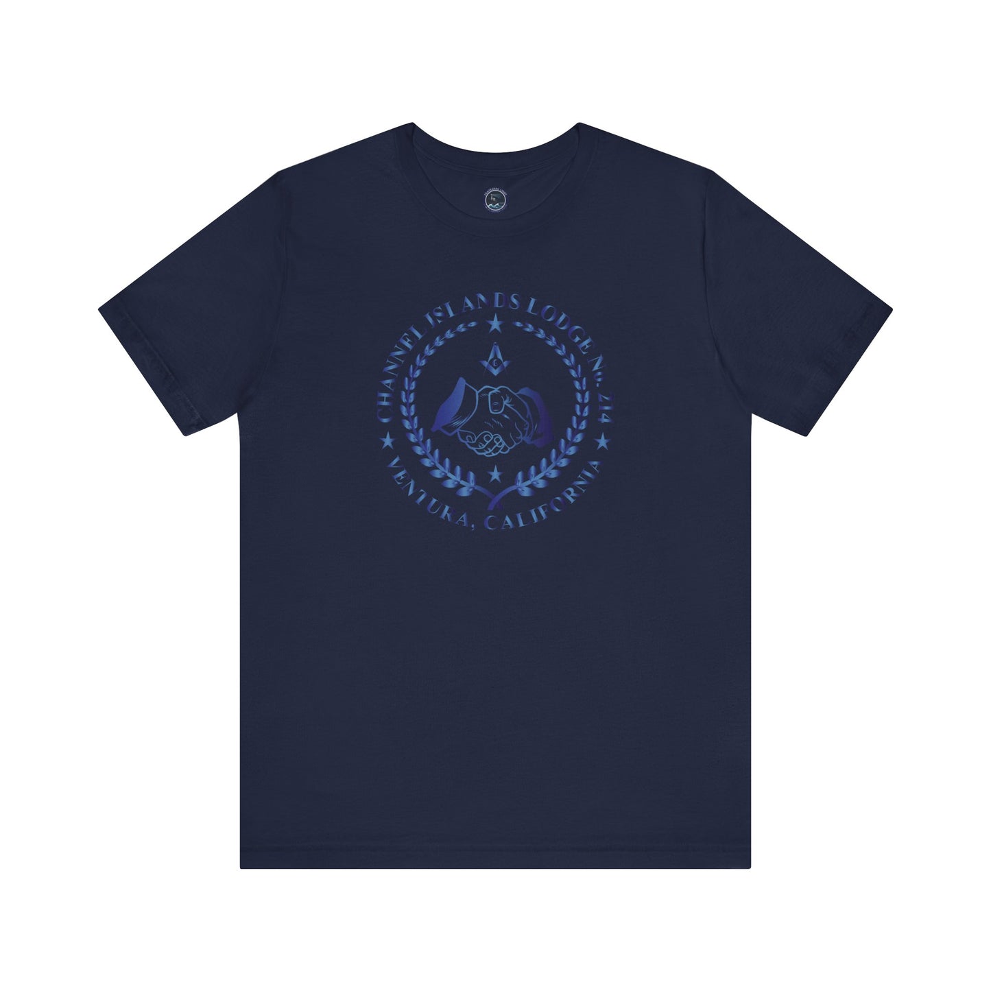 Printify Channel Islands Lodge 214 short sleeve T-shirt in sapphire gradient with a relaxed fit and casual style.