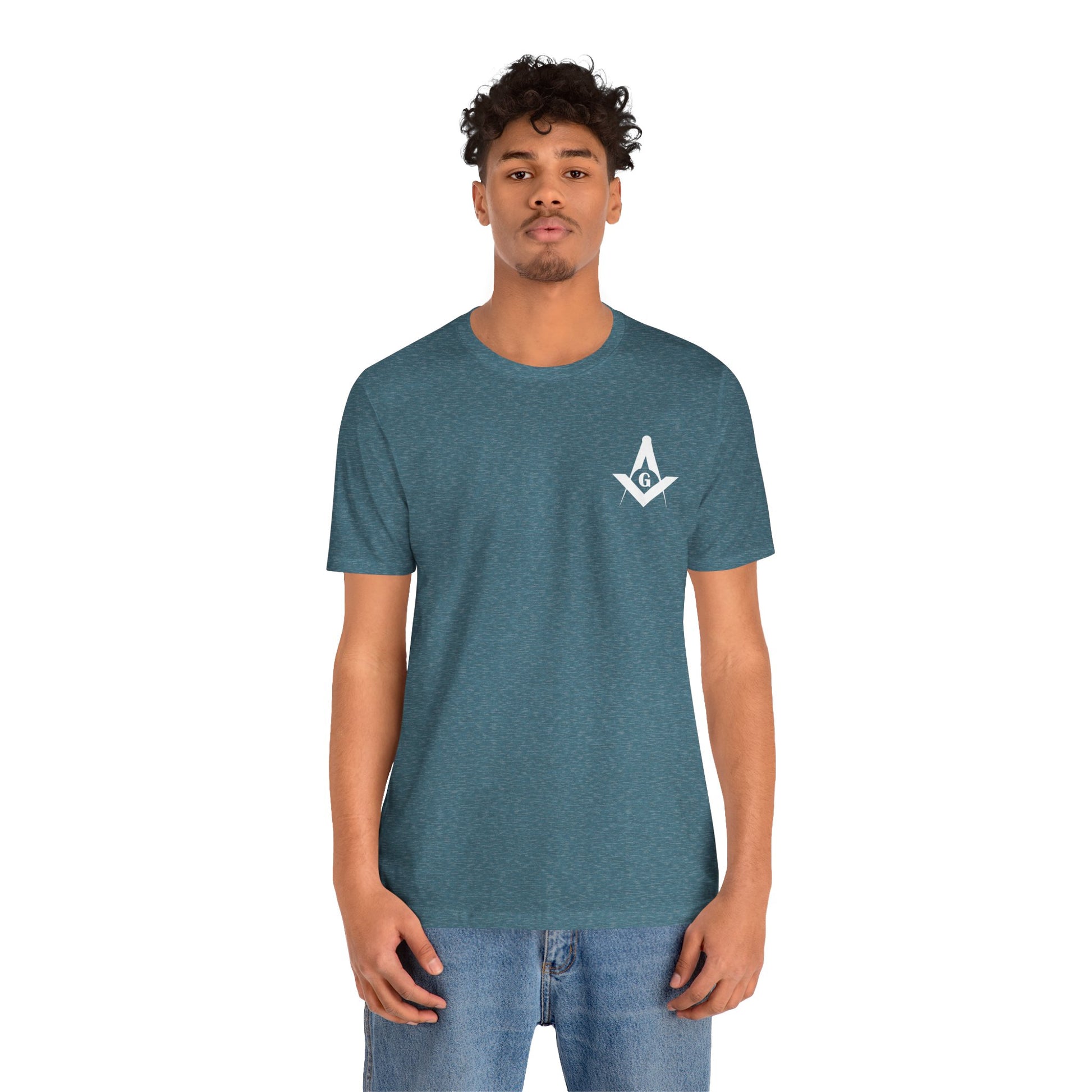 Blue and green Entered Apprentice T-shirt from Channel Islands Lodge 214 featuring lodge emblem and detailed design.