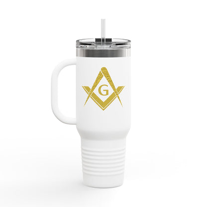 Two-Sided Simple Square and Compass Insulated Travel Tumbler (40oz) - Gold Leaf