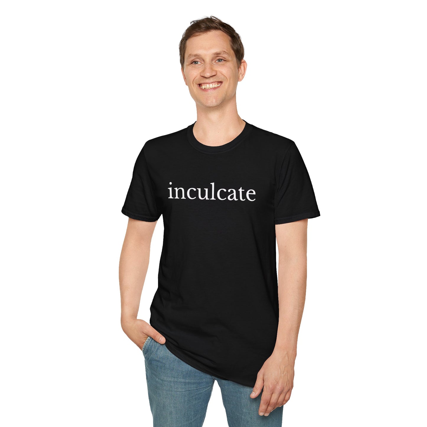 "inculcate" Softstyle T-Shirt (White Letters, Lowercase)