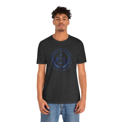 Channel Islands Lodge 214 short sleeve T-shirt in sapphire gradient, showcasing a comfortable, stylish men's casual tee by Printify.