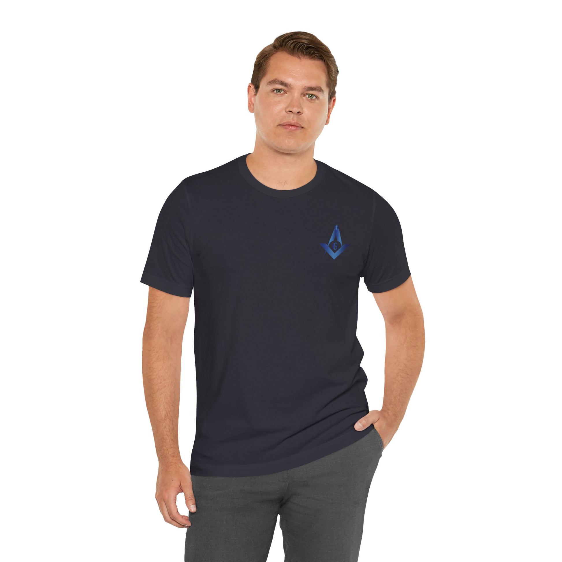 Sapphire Channel Islands Lodge 214 Entered Apprentice T-shirt by Printify featuring a short sleeve design and lodge logo.