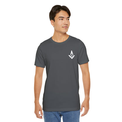 Fellowcraft T-Shirt in dark colors featuring Channel Islands Lodge 214 logo, made by Printify, casual clothing for men and women.