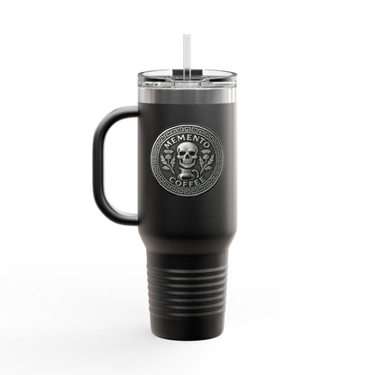 Two-Sided "Memento Coffee" Insulated Travel Tumbler (40oz) - Silver Emblem