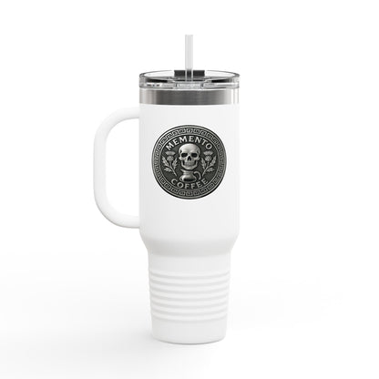 Two-Sided "Memento Coffee" Insulated Travel Tumbler (40oz) - Silver Emblem