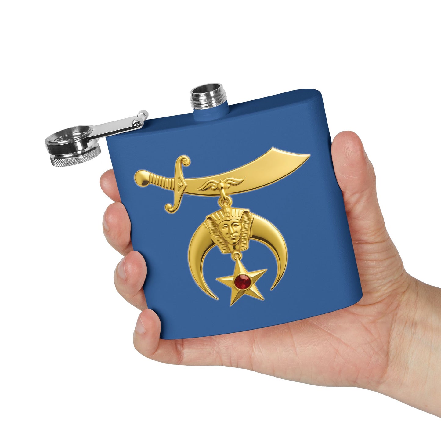 Shriner Stainless Steel Flask - Jeweled Gold Emblem