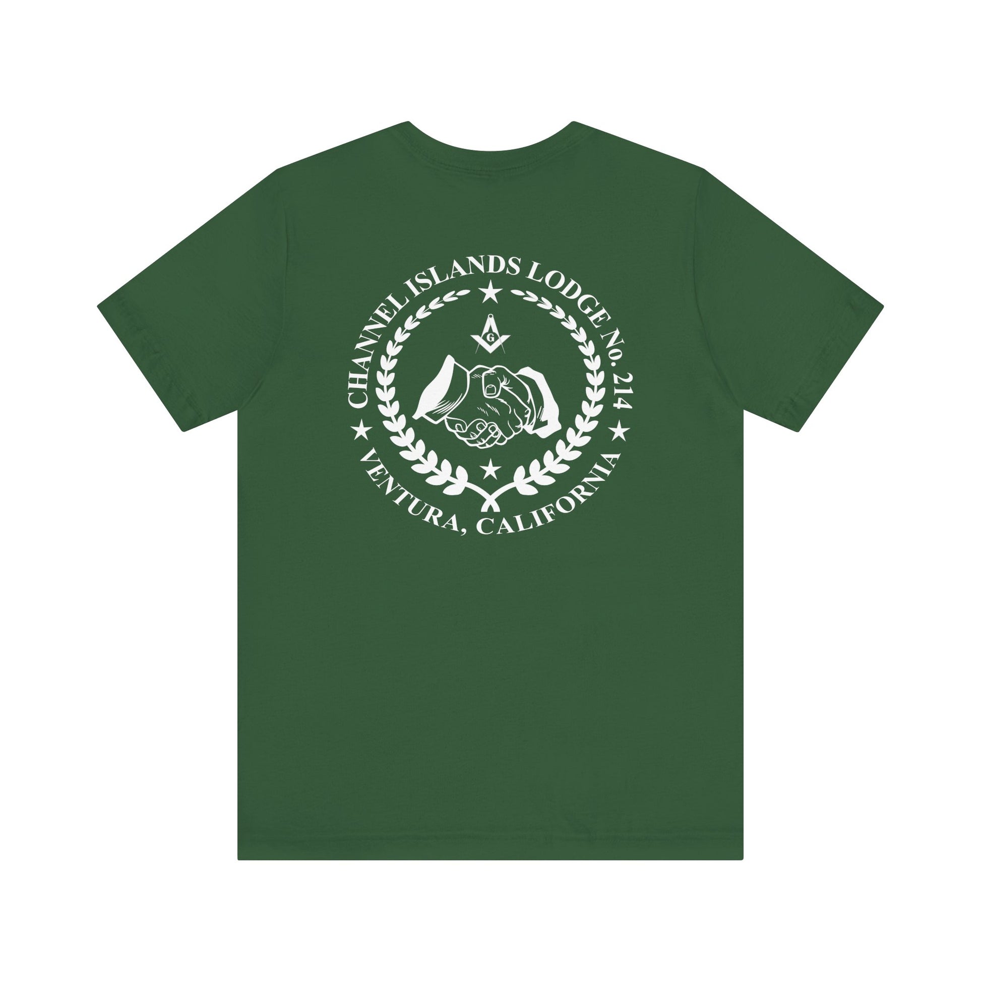 Fellowcraft T-Shirt from Channel Islands Lodge 214 featuring blue and green design, made by Printify.