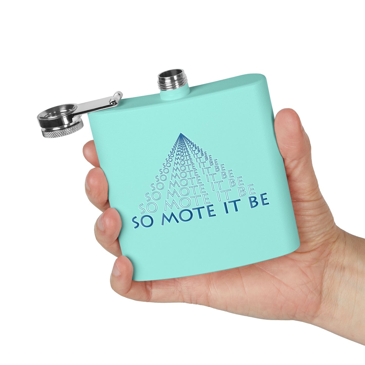 "So Mote It Be" Pyramid 6oz Stainless Steel Flask - Petrograph Font