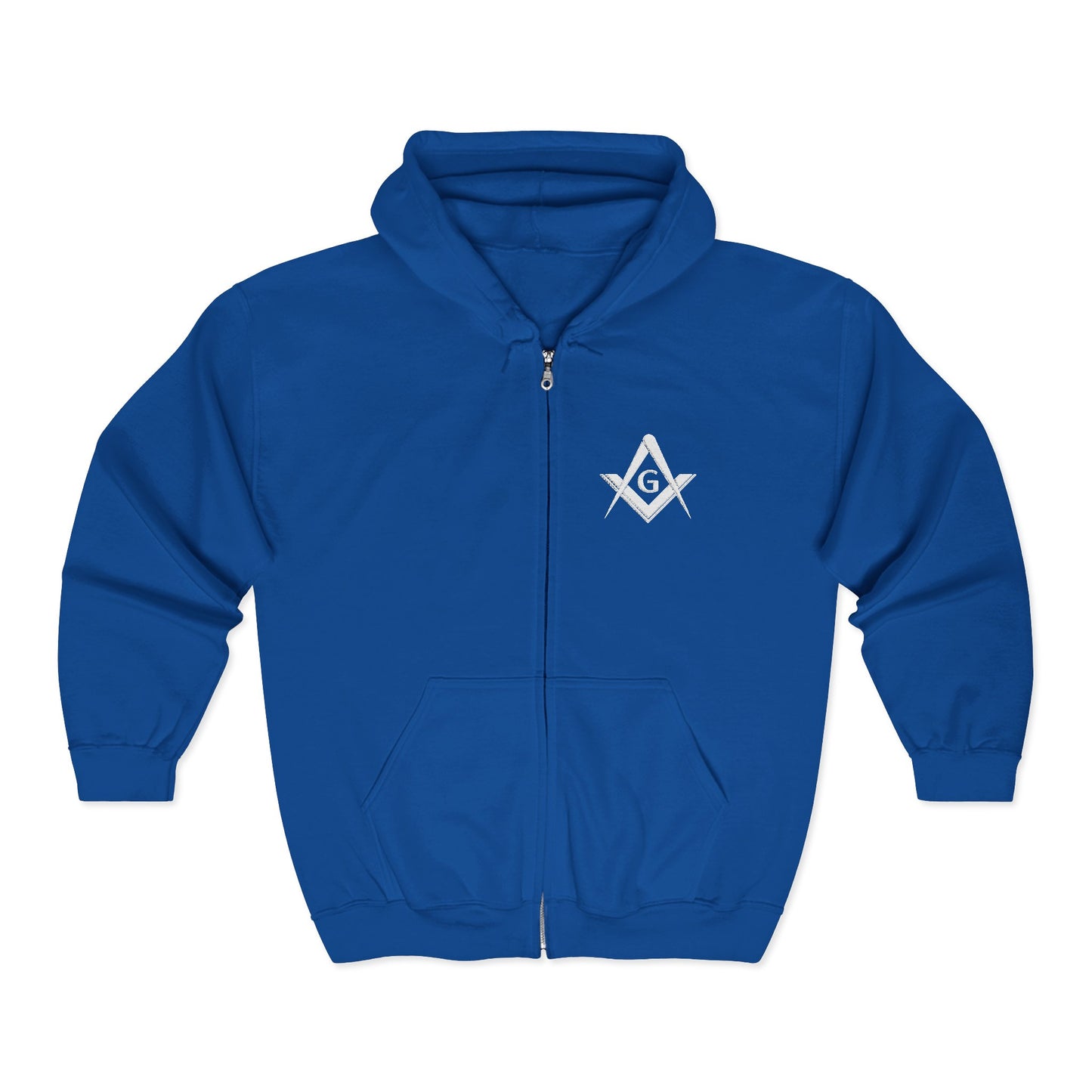 Embroidered Full Zip Hooded Sweatshirt - Square & Compass (White)