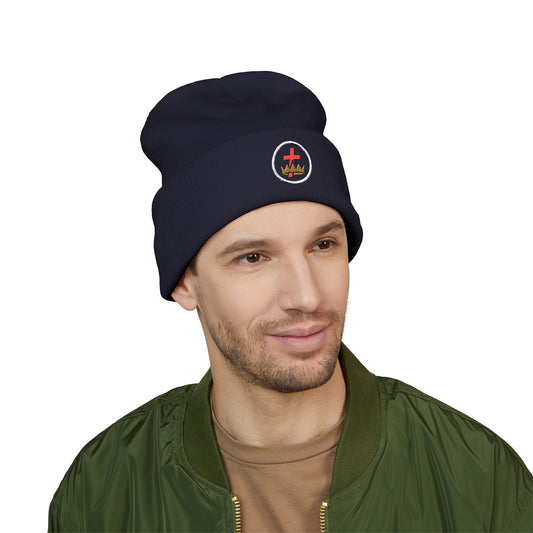 Knights Templar Encircled Cross and Crown - Embroidered Classic Cuffed Beanie