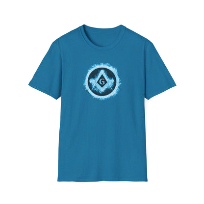 Square and Compass Encircled in Blue Flames Softstyle T-Shirt