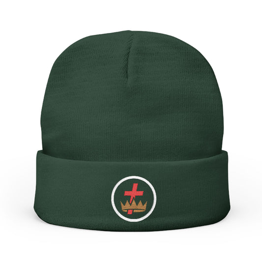 Knights Templar Encircled Cross and Crown - Embroidered Knit Beanie