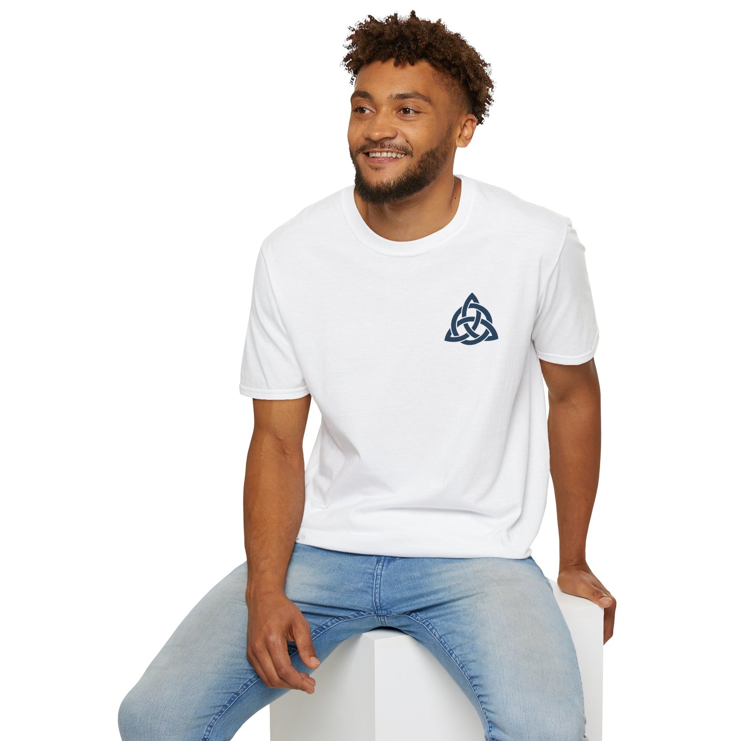 Blue Triquetra with Circle - Softstyle T-Shirt