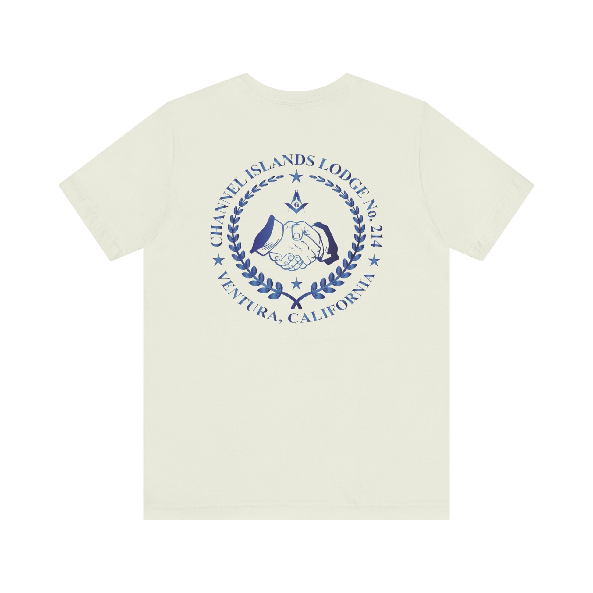 Channel Islands Lodge 214 entered apprentice short sleeve T-shirt in sapphire color, featuring a comfortable fit and printed design.