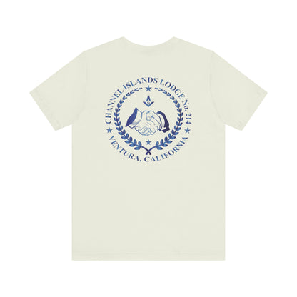 Channel Islands Lodge 214 entered apprentice short sleeve T-shirt in sapphire color, featuring a comfortable fit and printed design.