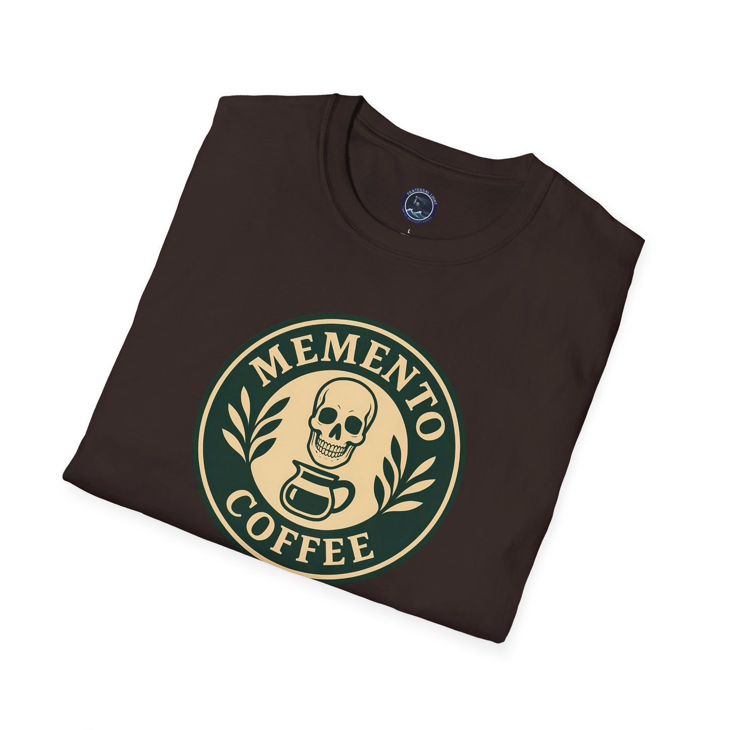 Memento Coffee Softstyle T-Shirt - Acacia (Green/Tan, Front Print)