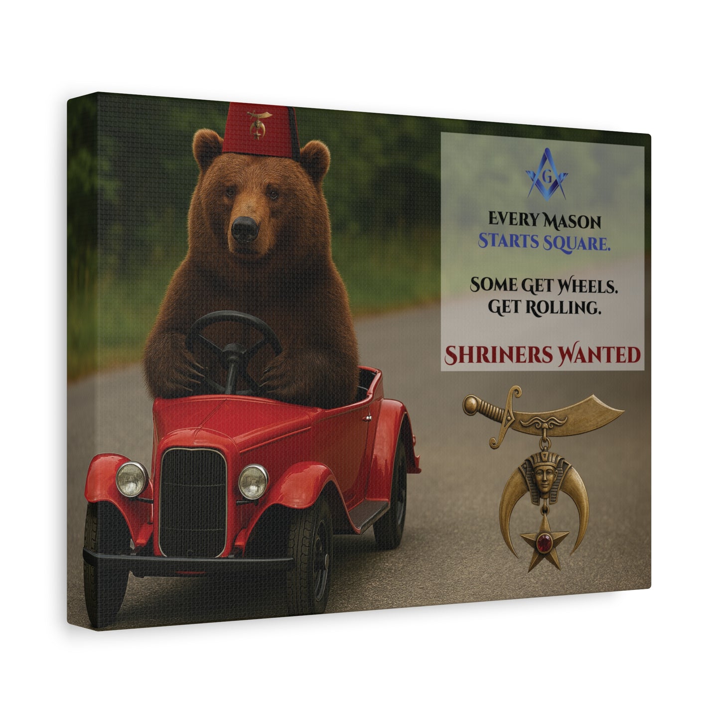 Shriners Get Rolling Mini Car Premium Matte Canvas Print - Stretched (1.25")