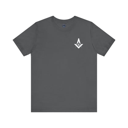 Fellowcraft T-Shirt featuring Channel Islands Lodge 214 logo in dark colors, made by Printify, displayed on a flat surface.