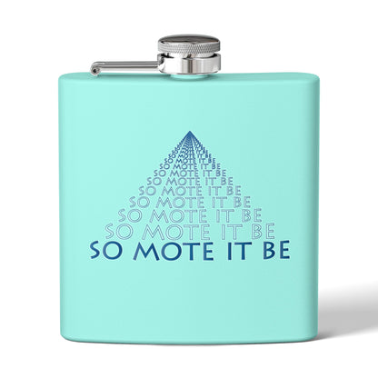 "So Mote It Be" Pyramid 6oz Stainless Steel Flask - Petrograph Font