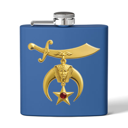 Shriner Stainless Steel Flask - Jeweled Gold Emblem