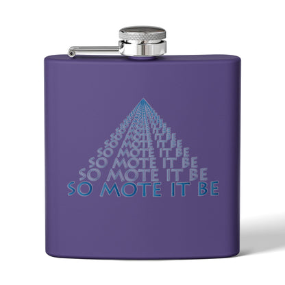 "So Mote It Be" Pyramid 6oz Stainless Steel Flask - Petrograph Font