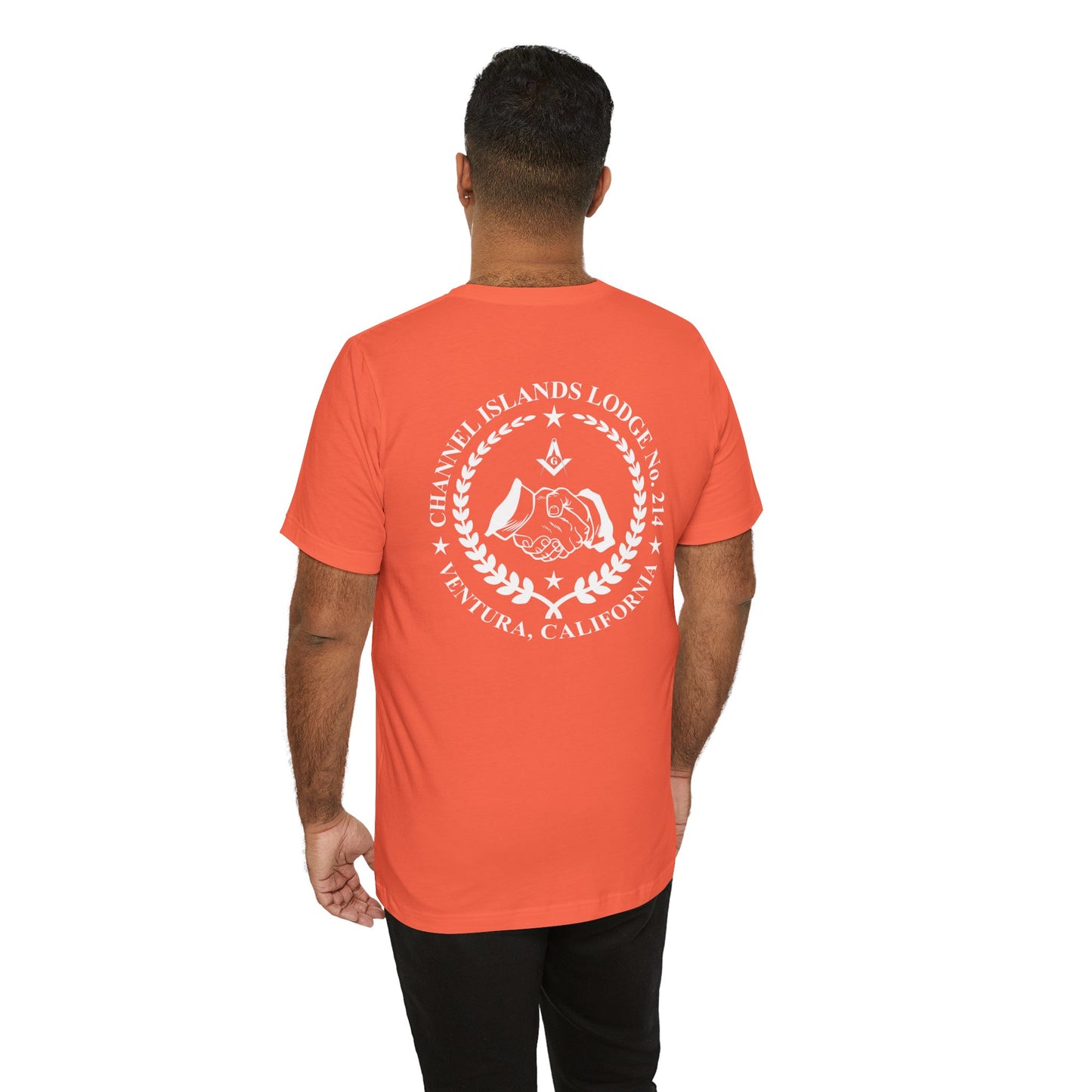 Colorful Fellowcraft T-Shirt from Channel Islands Lodge 214 featuring bright, vibrant design and lodge logo, made by Printify.