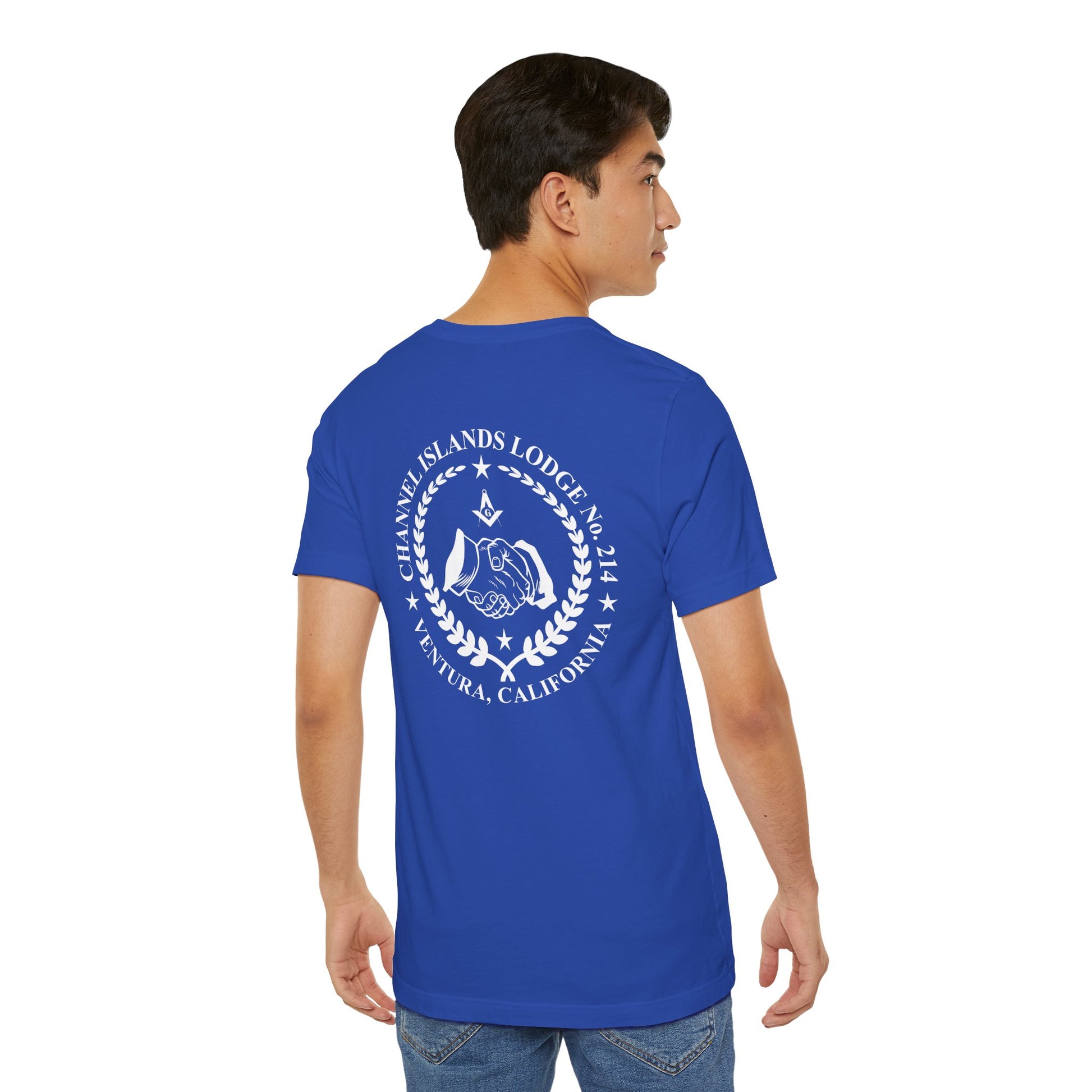 Entered Apprentice T-Shirt from Channel Islands Lodge 214 featuring blue and green designs, made by Printify.