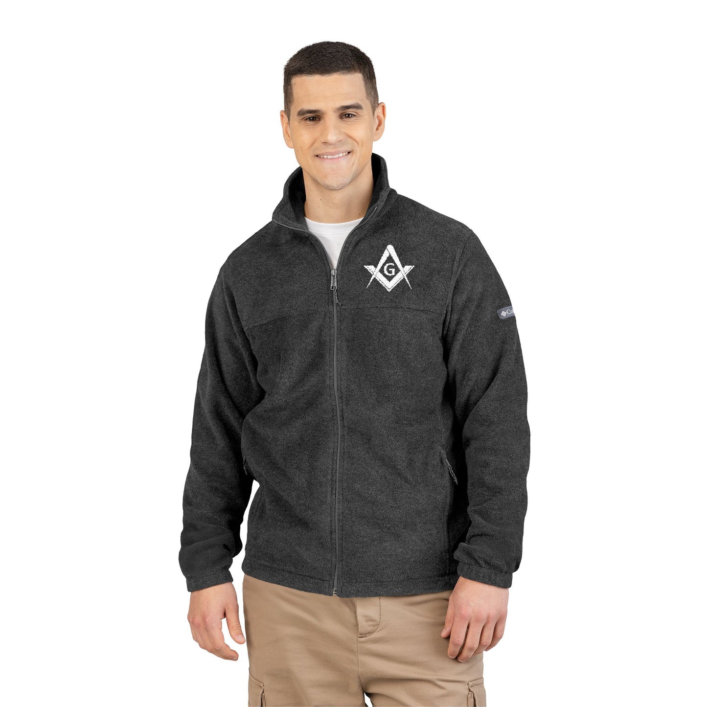 Embroidered Columbia Fleece Jacket - Square and Compass (White)