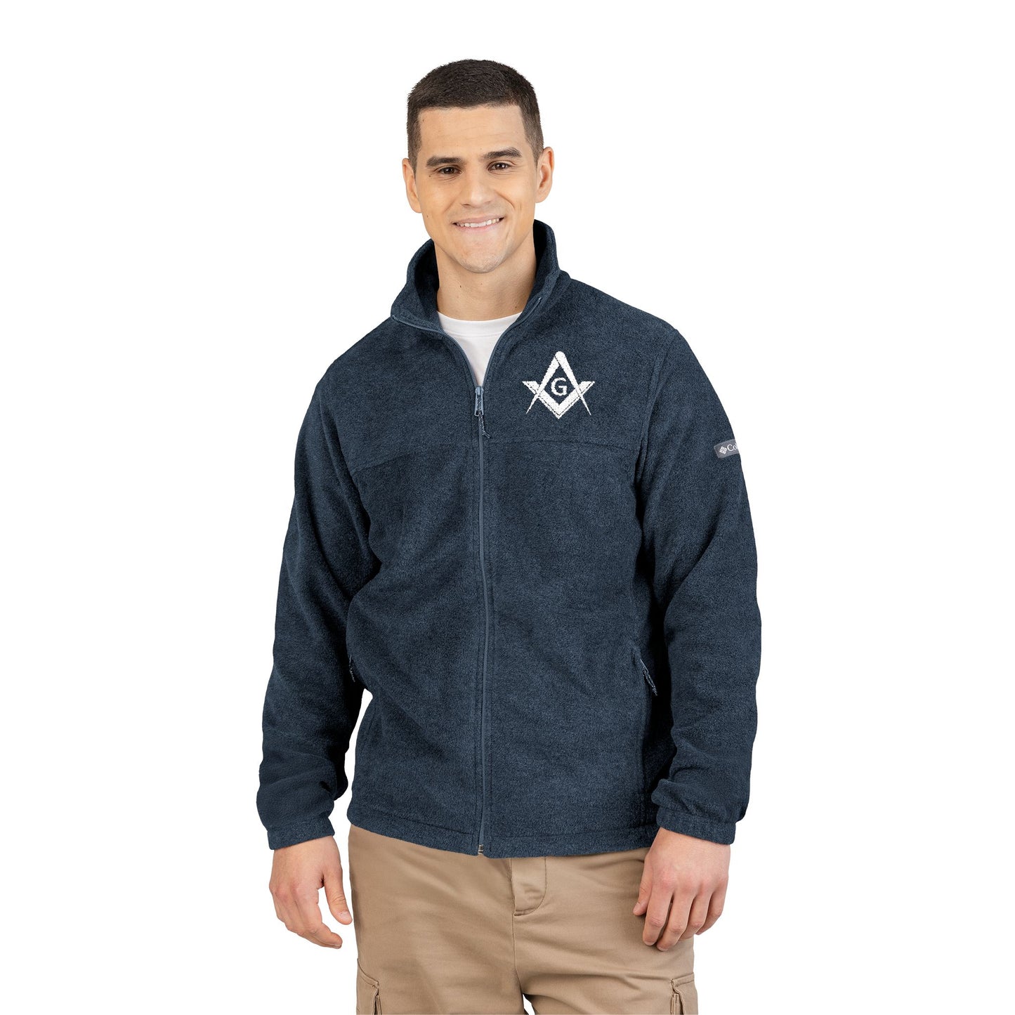 Embroidered Columbia Fleece Jacket - Square and Compass (White)
