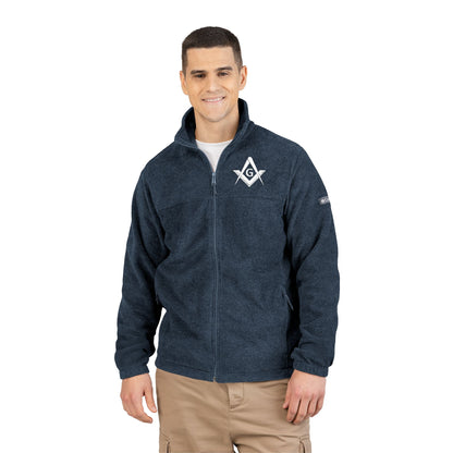 Embroidered Columbia Fleece Jacket - Square and Compass (White)